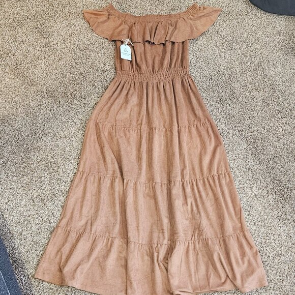 Faux Suede Tiered Cinnamon Dress - M/L - Picture 1 of 4